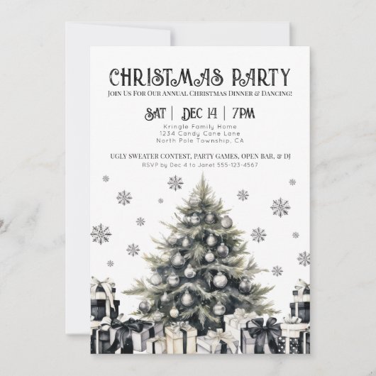 Black White Elegant Kerstfeest Uitnodiging (Voorkant)