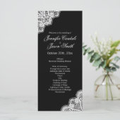 Black White Elegant Lace Vertical Wedding Programm Programmakaart (Staand voorkant)