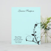 Black White Elegant Letterhead Floral Wall Blue 2 Persoonlijk Briefhoofd (Staand voorkant)