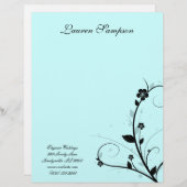 Black White Elegant Letterhead Floral Wall Blue 2 Persoonlijk Briefhoofd (Voorkant / Achterkant)