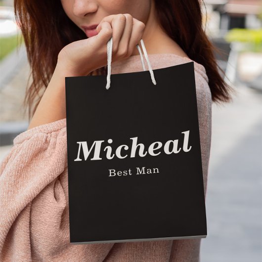 Black & White Elegant Modern Best Man Wedding Medium Cadeauzakje