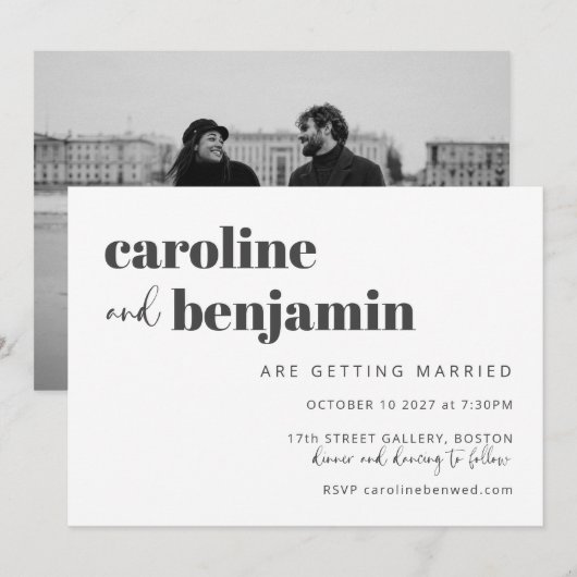 Black White Elegant Modern Chic Photo Wedding Kaart (Voorkant / Achterkant)