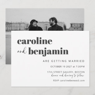 Black White Elegant Modern Chic Photo Wedding Kaart