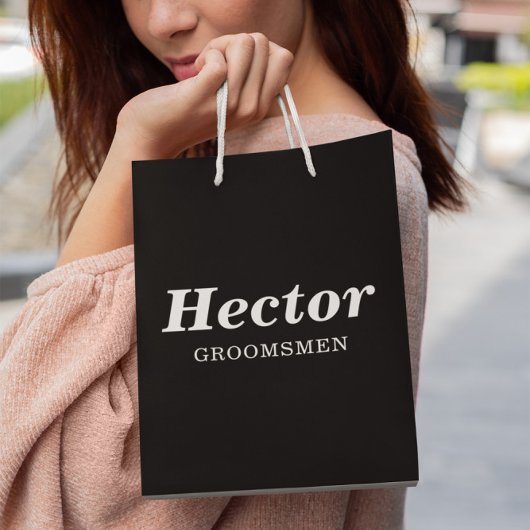 Black & White Elegant Modern Groomsmen Wedding Medium Cadeauzakje