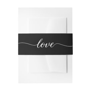 Black White Elegant Modern Love script Wedding Uitnodigingen Wikkel