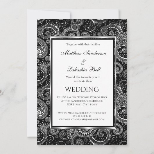 Black White Elegant Moderne Wedding Invitation Kaart (Voorkant)