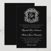 Black White Elegant Monogram Crest Wedding Kaart (Voorkant / Achterkant)