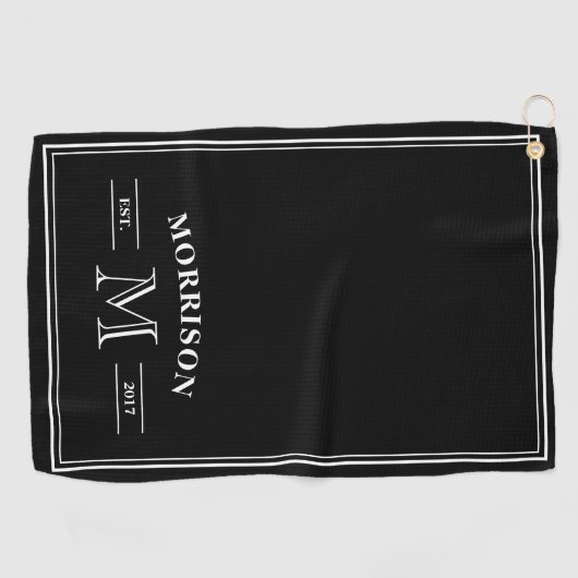 Black White Elegant Monogram Golfhanddoek (Horizontaal)