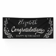 Black White Elegant Monogram Happy Retirement