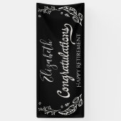 Black White Elegant Monogram Happy Retirement Spandoek (Verticaal)