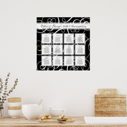 Black White Elegant Party 12 Table Seating Chart Poster (Keuken)