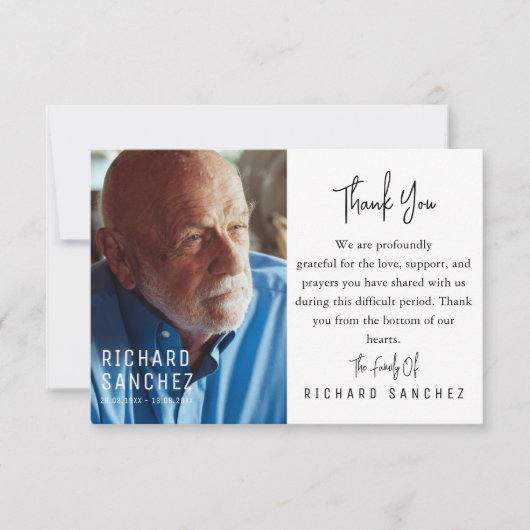 Black & WHITE Elegant Photo Funeral Bedankkaart (Voorkant)