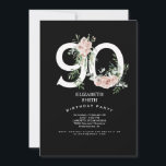 Black & White Elegant Pink Rose 90th Invitation Kaart<br><div class="desc">Black & White Roze Rose Elegant 90th Birthday Party Invitation.</div>