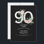 Black & White Elegant Pink Rose 90th Invitation Kaart<br><div class="desc">Black & White Roze Rose Elegant 90th Birthday Party Invitation.</div>