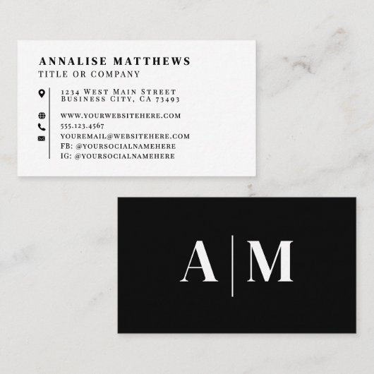 Black White Elegant Professional Visitekaartje (Voorkant / Achterkant)