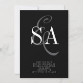 Black White Elegant Script Monogram Wedding Save The Date (Voorkant)
