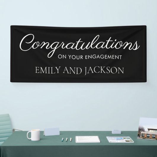 Black White Elegant Script Verloving Spandoek (Beurs)