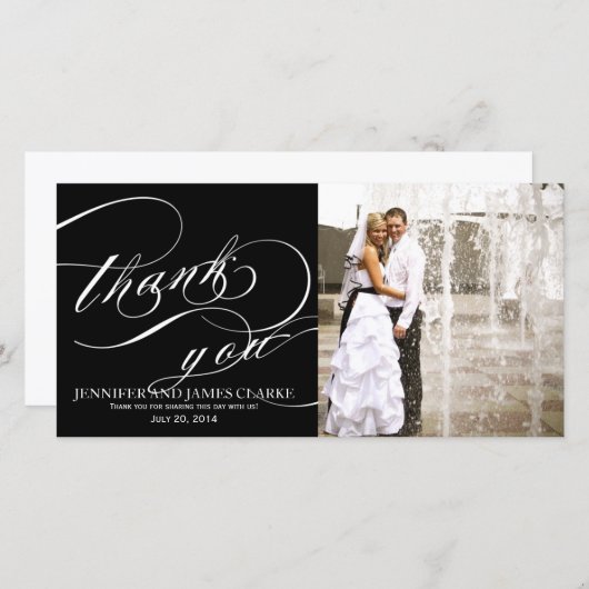 Black White Elegant Script Weddenschap Bedankt (Voorkant / Achterkant)