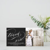 Black White Elegant Script Weddenschap Bedankt (Staand voorkant)