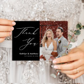 Black White Elegant Script Weddenschap Bedankt Briefkaart