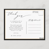 Black White Elegant Script Weddenschap Bedankt Briefkaart (Achterkant)