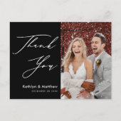 Black White Elegant Script Weddenschap Bedankt Briefkaart (Voorkant)