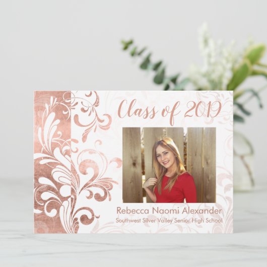 Black White Elegant Swirl Photo 2018 Afstuderen Kaart (Staand voorkant)