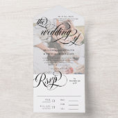 Black & White Elegant Swirls Photo Weddenschap All In One Uitnodiging (Binnen)