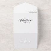 Black & White Elegant Swirls Wedding All In One Uitnodiging (Buitenkant)