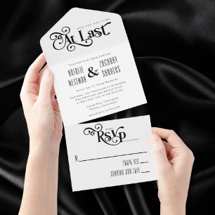 Black White Elegant Typography at Last Wedding All In One Uitnodiging