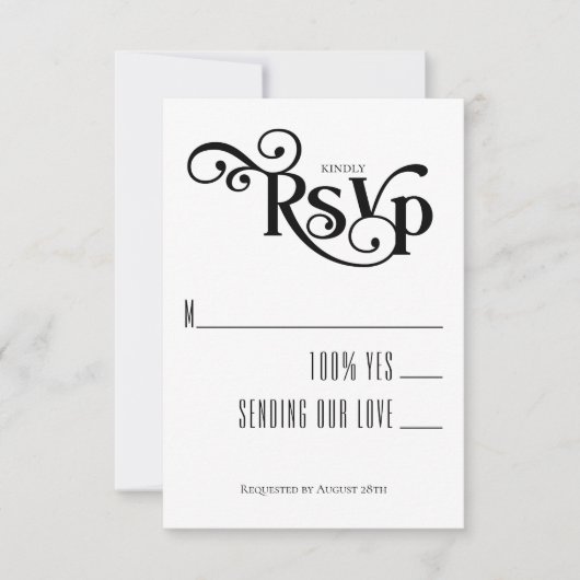 Black White Elegant Typography Wedding RSVP Kaartje (Voorkant)
