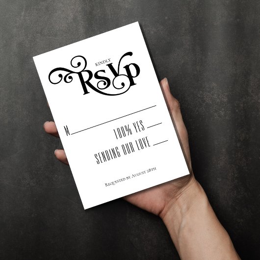 Black White Elegant Typography Wedding RSVP Kaartje