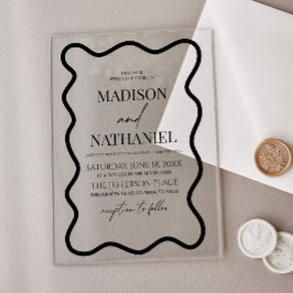 Black White Elegant Wavy Border Wedding Acryl Uitnodigingen