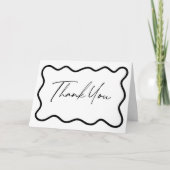 Black White Elegant Wavy Border Wedding Bedankkaart (Voorkant)