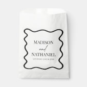 Black White Elegant Wavy Border Wedding Bedankzakje (Voorkant)