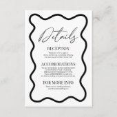 Black White Elegant Wavy Border Wedding Details Informatiekaartje (Voorkant)