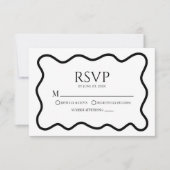Black White Elegant Wavy Border Wedding RSVP Card (Voorkant)
