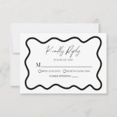 Black White Elegant Wavy Border Wedding RSVP Card (Voorkant)