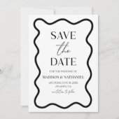 Black White Elegant Wavy Border Wedding Save The Date (Voorkant)