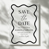 Black White Elegant Wavy Border Wedding Save The Date