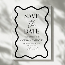 Black White Elegant Wavy Border Wedding Save The Date