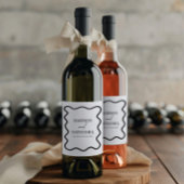 Black White Elegant Wavy Border Wedding Wijn Etiket