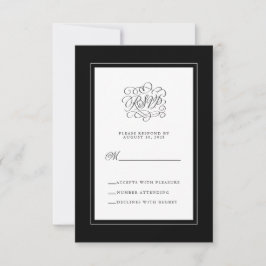 Black White Elegant Wedding Reply Enclosure Chic RSVP Kaartje