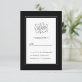 Black White Elegant Wedding Reply Enclosure Chic RSVP Kaartje (Staand voorkant)