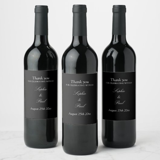 Black White Elegant Wedding Wine Labels Wijn Etiket (Flessen)