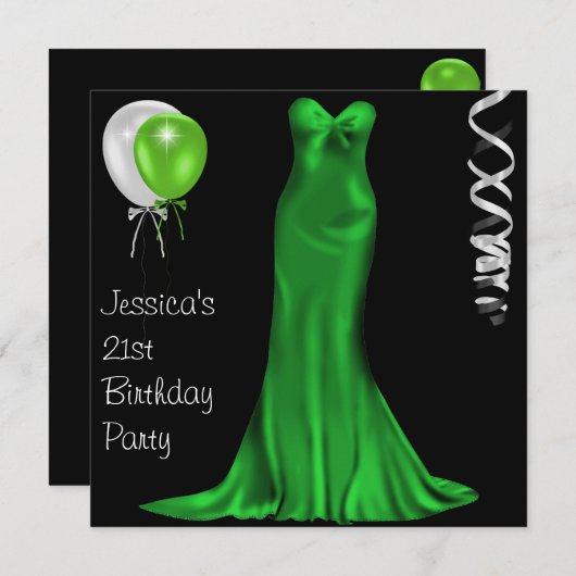 Black White Emerald Formal Dress 21st Birthday Kaart (Voorkant / Achterkant)