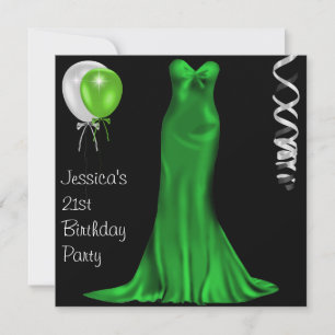 Black White Emerald Formal Dress 21st Birthday Kaart