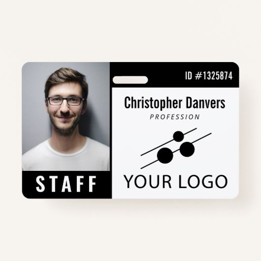 Black White Employee ID Foto & Large Logo Badge (Voorkant)