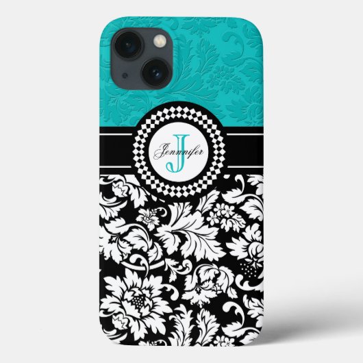 Black White en Blue  Floral Damaskers Case-Mate iPhone Case (Achterkant)