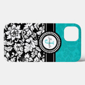 Black White en Blue  Floral Damaskers Case-Mate iPhone Case (Achterkant (horizontaal))